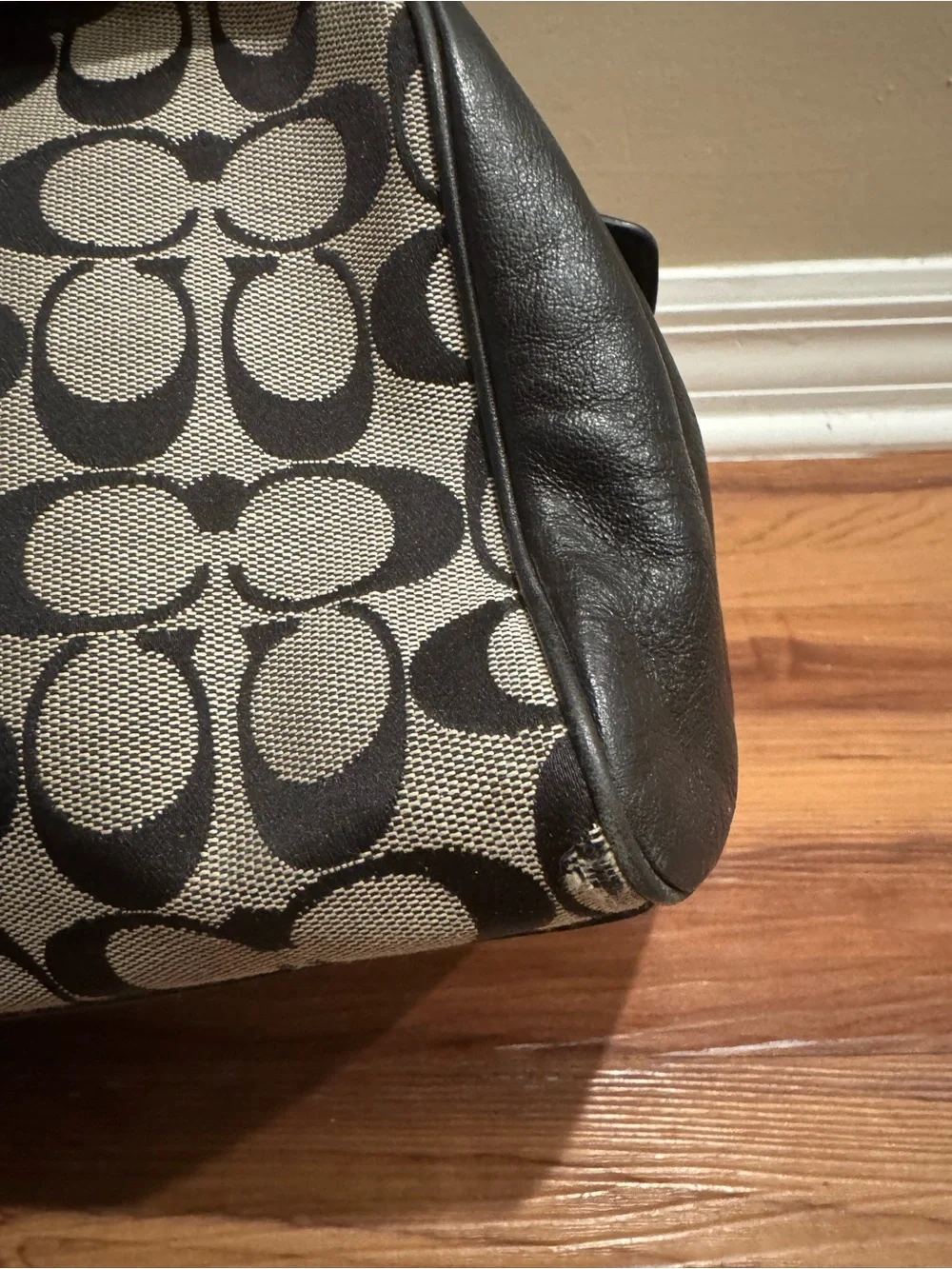 Coach Signature Canvas Satchel in Black and Ivory with Tassel